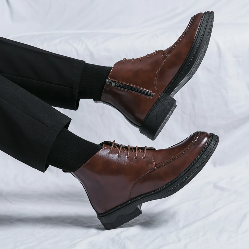 British Style Man Fashion Trends Boots New Arrival Casual Leather Boots Senior Ankle Boots Comfy High Top Male Stree Shoes Botas