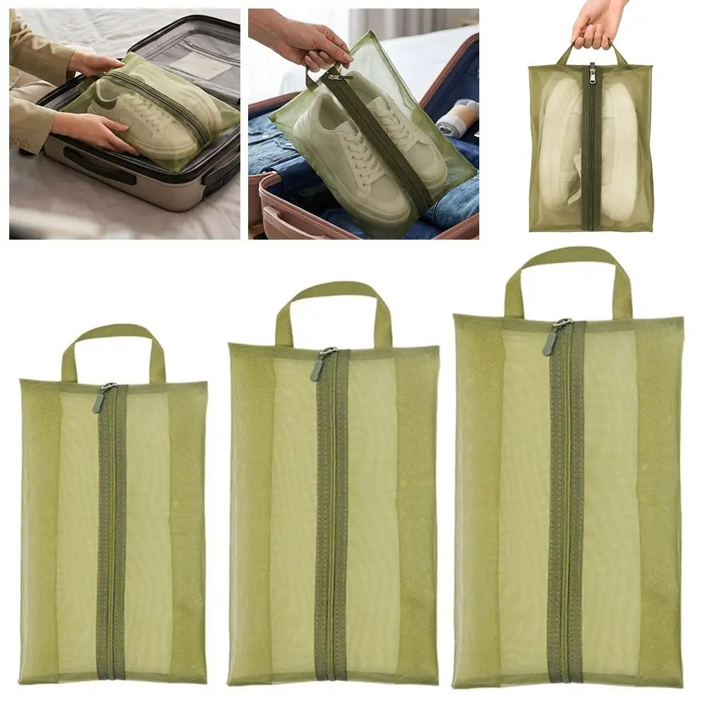 New Zipper Shoe Storage Bag Dust Proof Transparent Mesh Travel Shoe Organizer With Handle Lightweight Mesh Shoe Bag