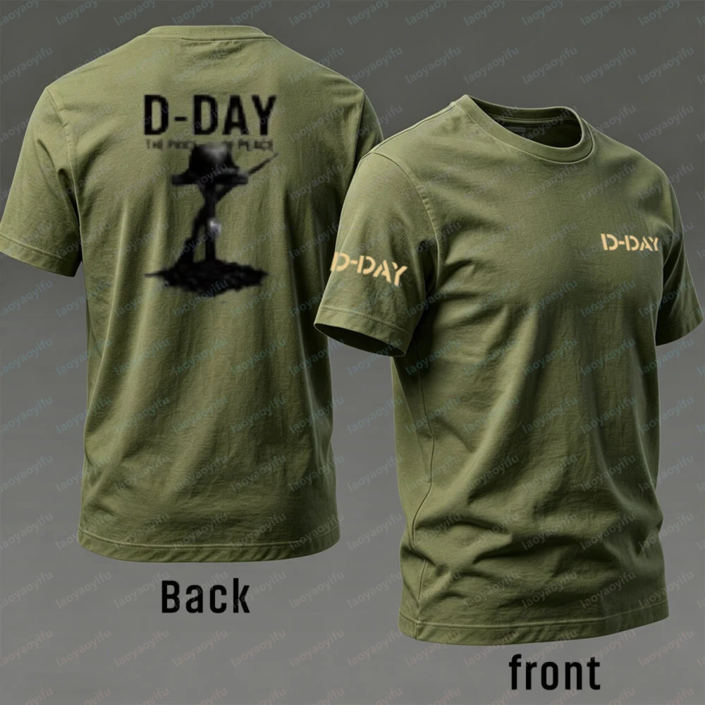 Normandy Commemoration Cotton T-Shirt for Men D-DAY Battlefield Tribute Print Tee Trendy Short-sleev Historical Casual Wear