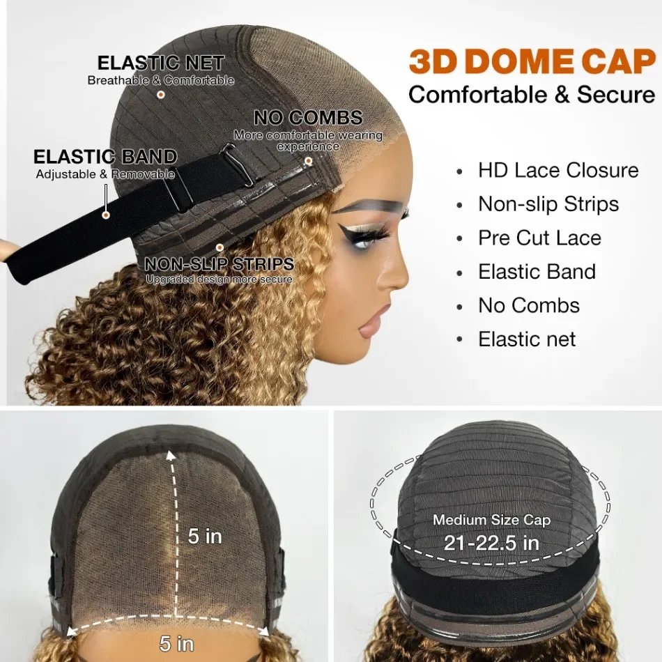 ارتداء والذهاب تسليط الضوء على غلويليس بوب شعر مستعار شعر الإنسان قبل قطعها قبل قطع P4/27 أومبير العسل شقراء شعر مستعار مجعد 5x5 HD الدانتيل إغلاق شعر مستعار #6