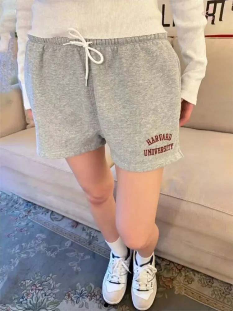 Letter Embroidery Casual Sweatpant Women Elastic Waist Straight Shorts 2024 Summer Classic Cotton Casual Sport Short Pant