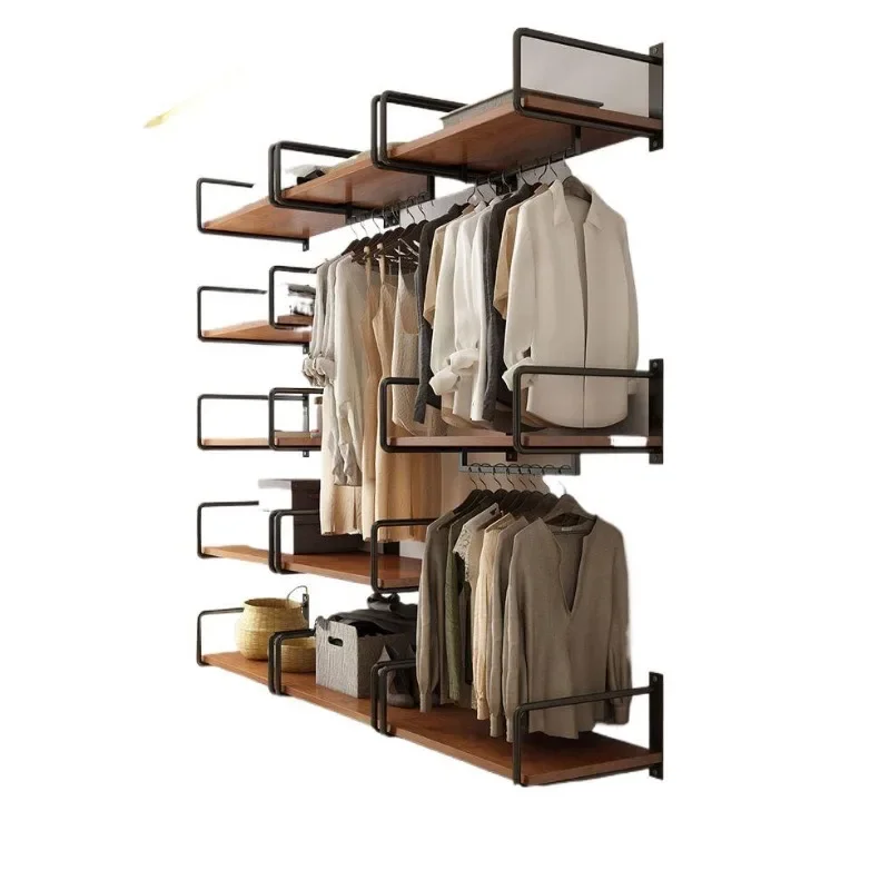 Wall-mounted cloakroom Metal wardrobe Full-mounted open wall-mounted wardrobe Steel frame Wrought iron rack Walk-in