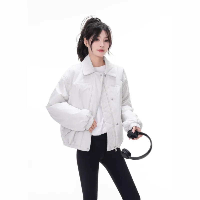 

2025 new ele short jacket women's solid color loose long sved American fashion collar cotton jacket