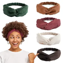 Twisted Criss Cross Elastic Headbands Solid Color Vintage Suede Fabric Hair Bands For Women Non Slip Yoga Workout Head Wraps