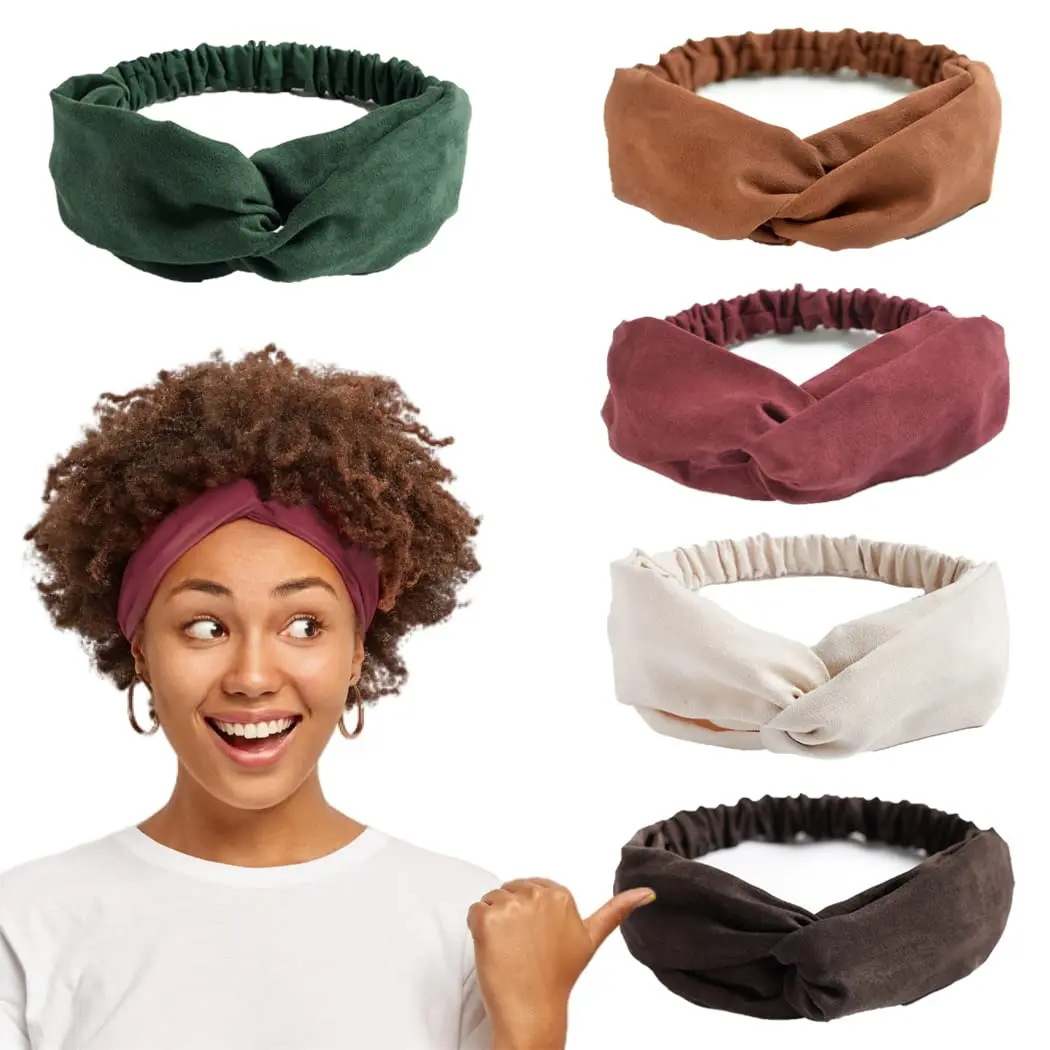 Twisted Criss Cross Elastic Headbands Solid Color Vintage Suede Fabric Hair Bands For Women Non Slip Yoga Workout Head Wraps