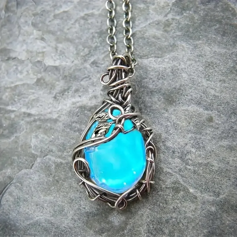 Moonstone Pendant Necklace Crystal Gems Alloy Rattan Vintage Noble Women Necklaces for Lady Girls Waterdrop Stone Necklace Gift - view 3