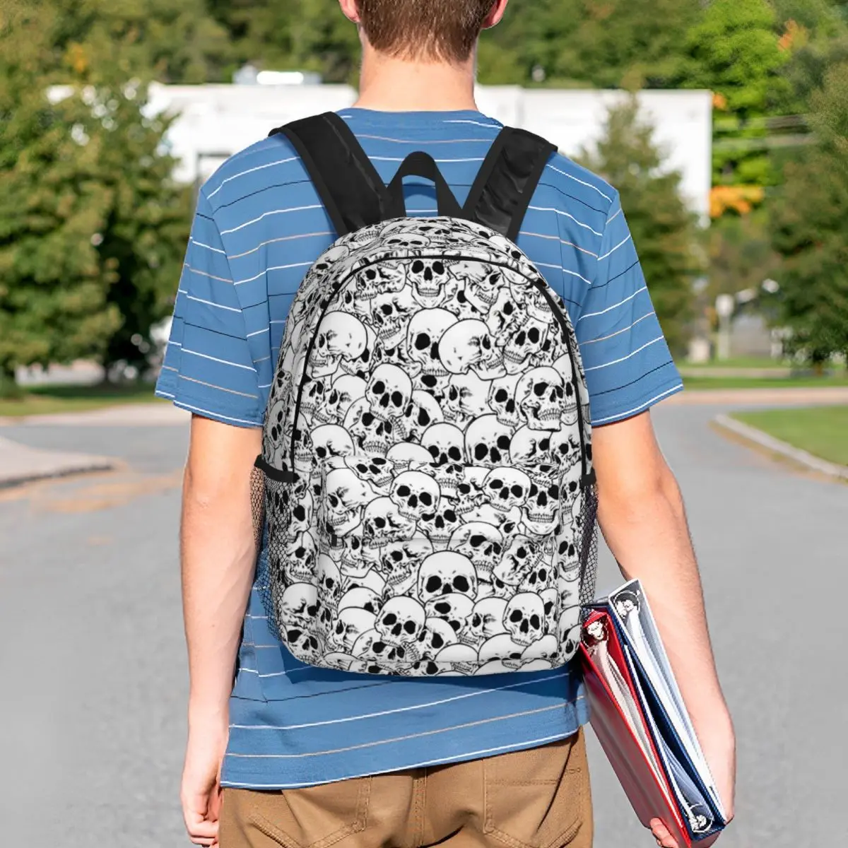 Black White Human Skull Sketching Art Backpack Student BookBag Children School Bag Computer Shoulder Bags for Boys Girls