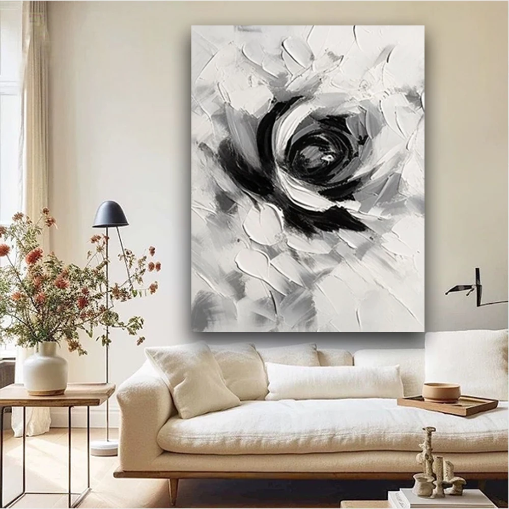 الحديثة شجرة المشارك رمادي أبيض أصفر ثلاثية الأبعاد الزهور النفط اللوحة رسمت باليد قماش صورة ديكور غرفة المعيشة المنزل جدار الفن نمط