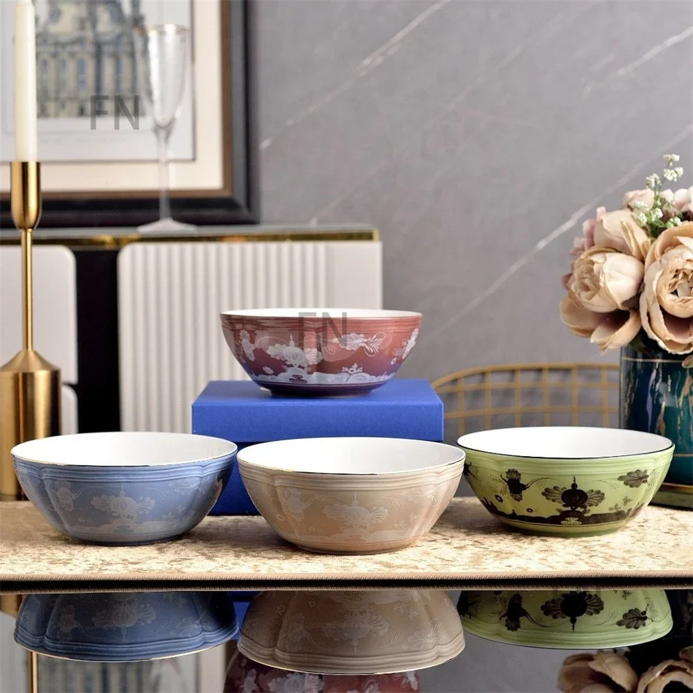 Italian Oriental Ceramic Soup Bowl Binaural Tray Large Plate with Lid Jar Kitchen Supplies Tableware Western-Style Salah Bowl