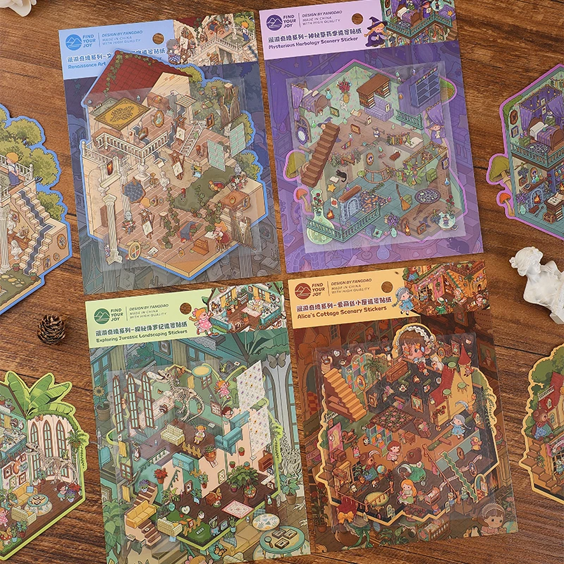 3 قطعة ملصقات المناظر الطبيعية ثلاثية الأبعاد الكرتون مشهد مصغر Diy بها بنفسك المقصورة المشهد التراص ولصق حساب اليد لطيف هدية للطفل الطفل #4