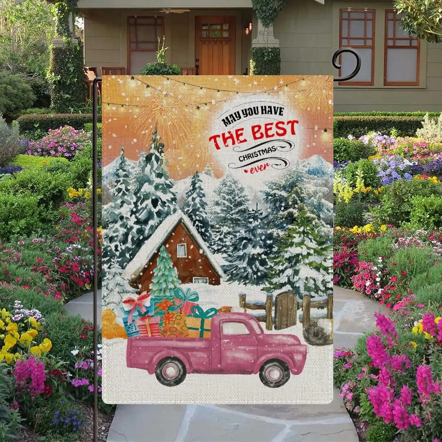 May You Have The Best Christmas Ever Vintage Truck with Xmas Tree Garden Flags 12x18 Double Sided Decorative Snowy Christmas Pin