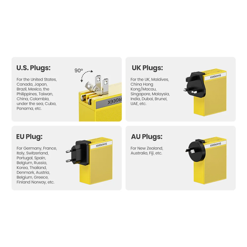 SHARGE International Plugs Adapter Suitable for UK, EU, and AU (Australia) areas