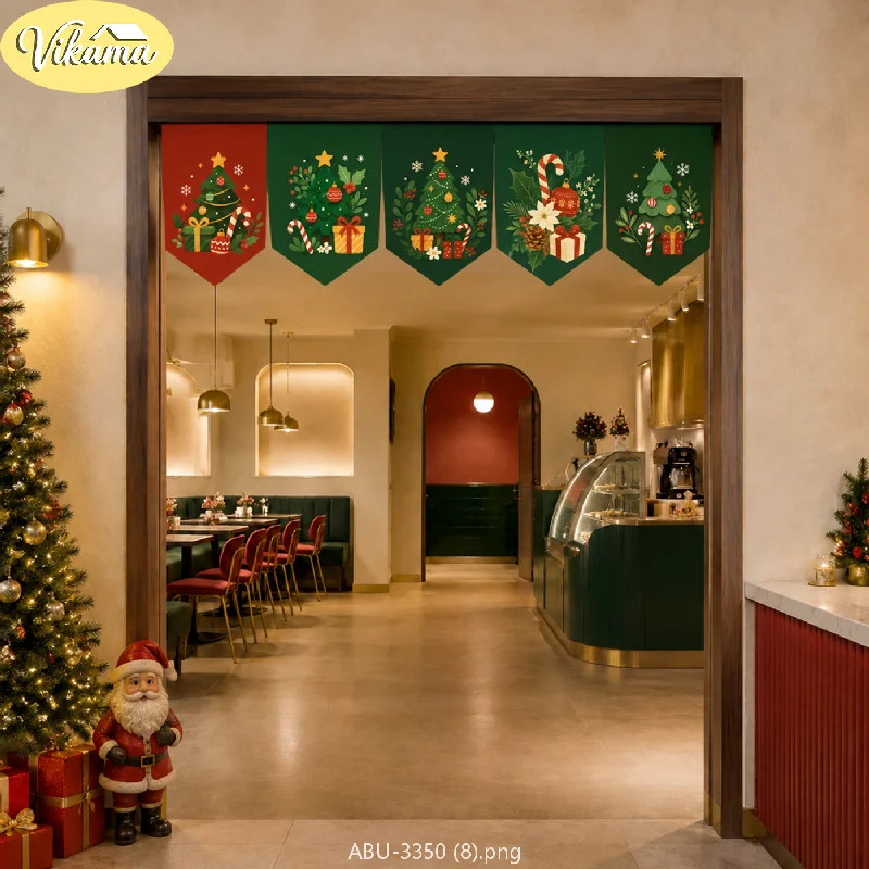 VIKAMA Traditional Christmas Triangle Banners, Christmas Tree Gift Box Fabric Triangle Banner Strings, Holiday Party Decorations