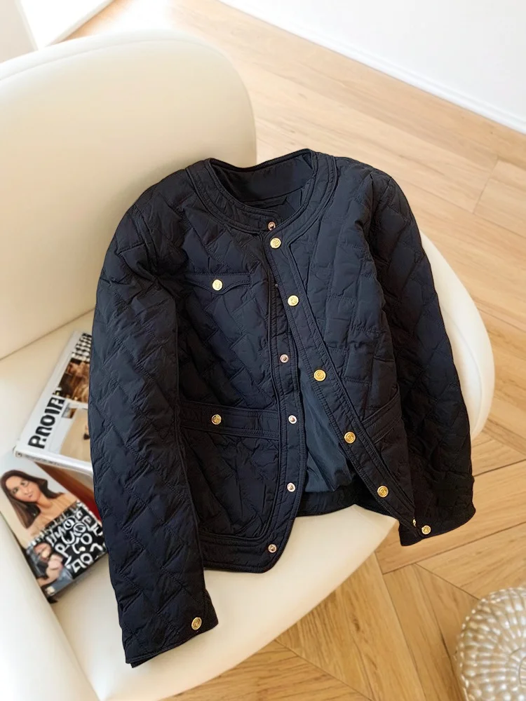 

Легкая хлопковая куртка Bla для женщин: осенне-зимнее модное стеганое пальто с круглым вырезом, тонкая теплая хлопковая верхняя одежда