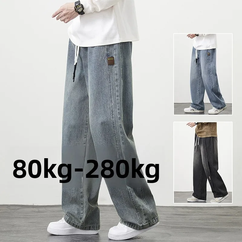 

Мужские свободные джинсы прямого кроя, весенне-осенние, новые, повседневные брюки больших размеров, широкие джинсы из комфортной смеси хлопка и полиэстера