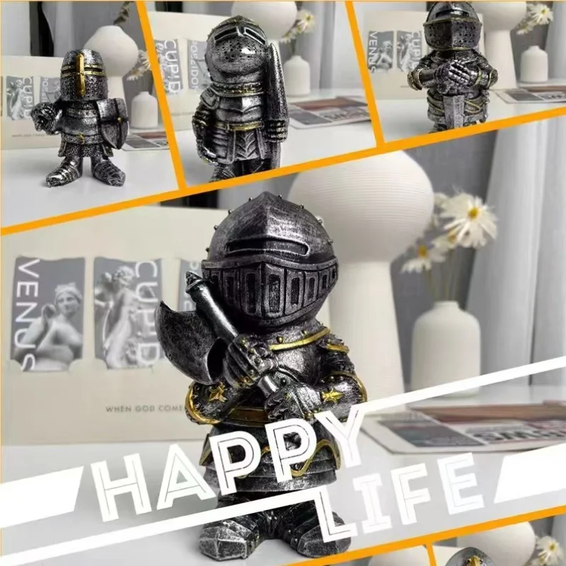 งานประติมากรรมเรซิ่นอัศวินแคระ สไตล์ยุโรป ของตกแต่งรูปทรงขวานสงครามยุคกลาง