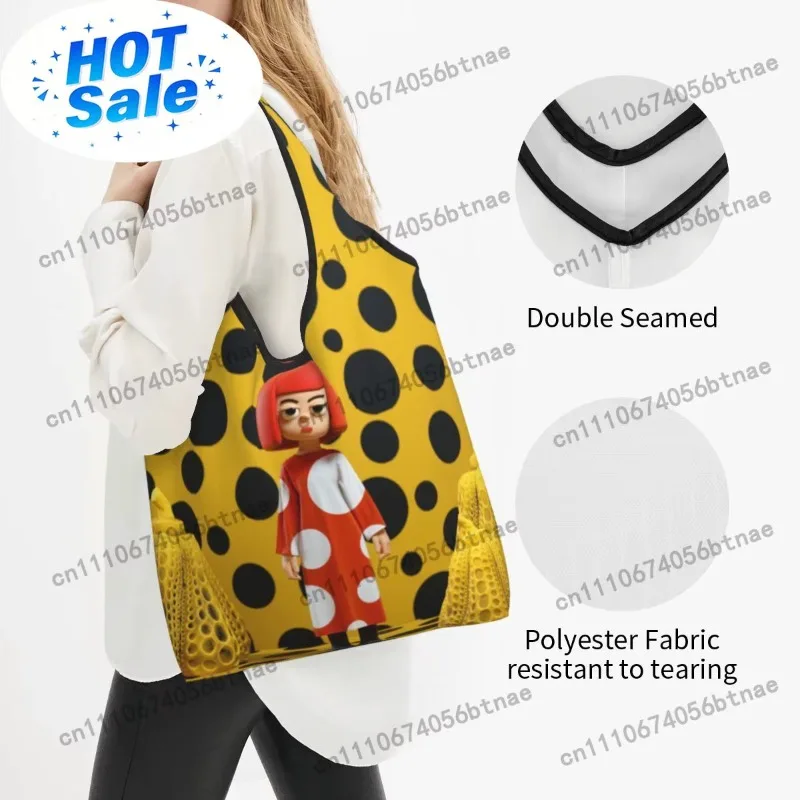 Custom Yayoi Kusama Polka Grocery Tote Shopping Bag Women Kawaii Pumpkin Shoulder Shopper Bag Big Capacity Handbag