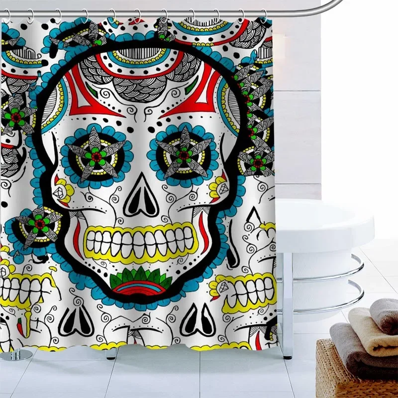 Modern Skull Flower Shower Curtain Palm Decor Waterproof Polyester Fabric Bath Curtain 180X180cm Eco-friendly Bathroom Curtain