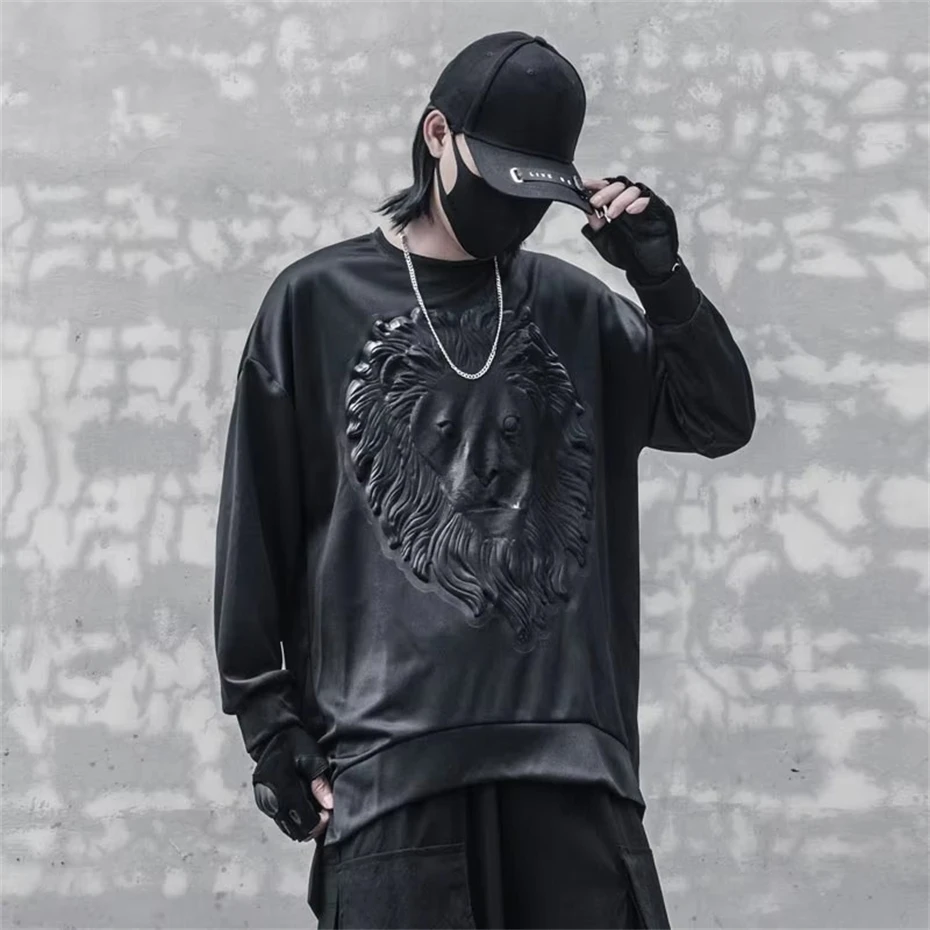 Hip Hop Hoodies Sweatshirts Men 3D Lion Head Print Pullover Harajuku Streetwear Oversized Techwear Sweatshirts Mens Clothing