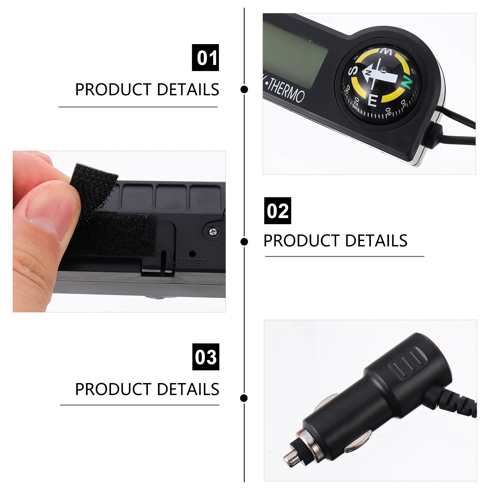 

Multifunction Car Thermometer Voltmeter Compass Dashboard Decorations Supplies Digital Temp Clock Vehicle Use