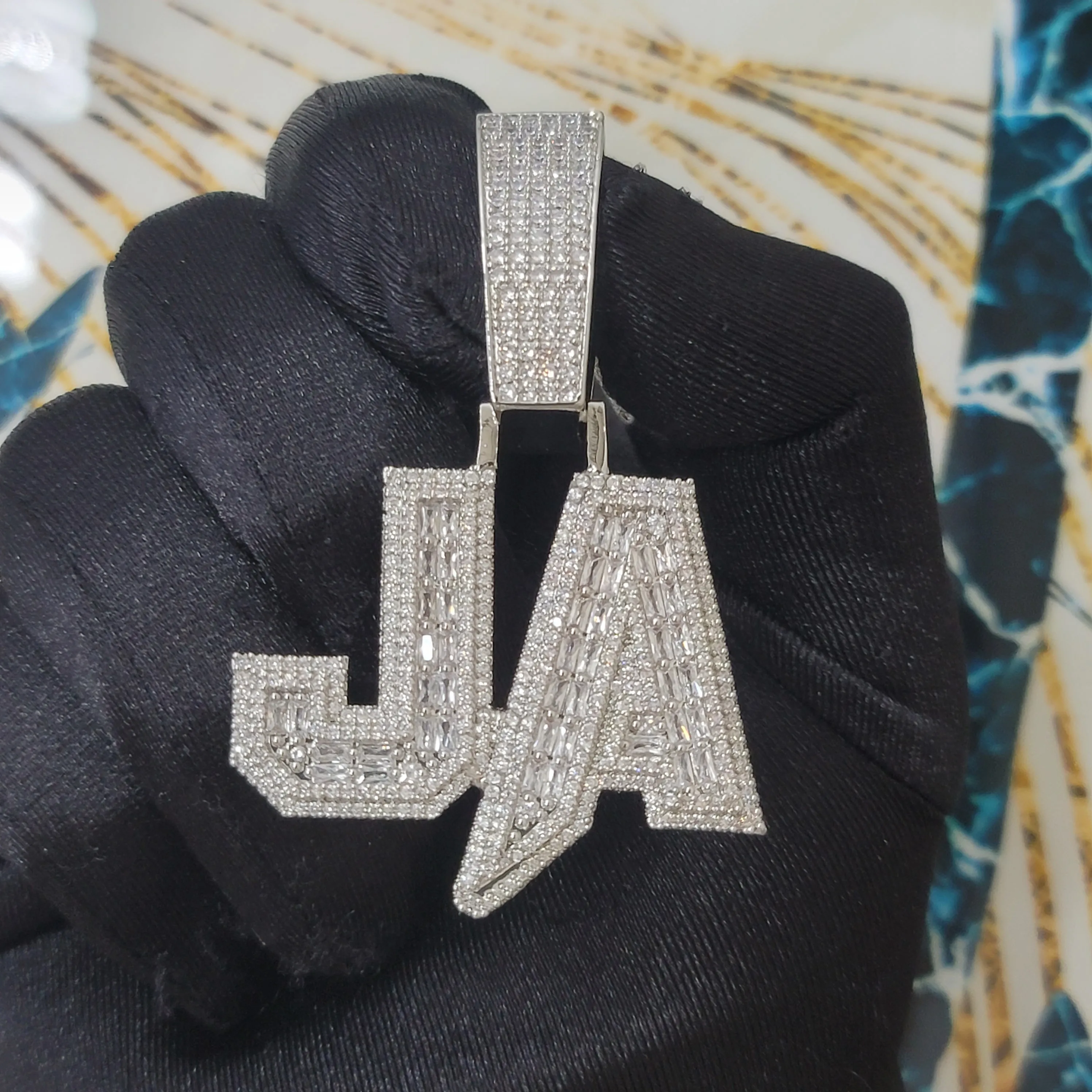 Personalized Full Diamonds Bail Name Pendant Iced Out Square Stones Letters Necklace With Cuban Link Chain Hip Hop Jewelry Gifts