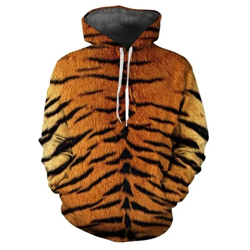 3D Printed Tiger Skin Pattern Hoodies Stripe Speckle Long Sleeves For Men Sweatshirt 2024 Autumn Fashion New Creatural Hooded