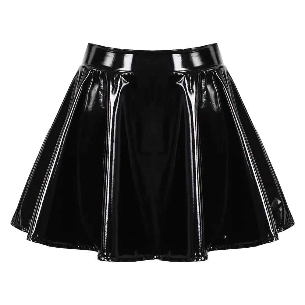 

Women's Flared Miniskirt Glossy Patent Leather Dance A Line Skirt Clubwear Cosplay Costume Elastic Waist Retro Style