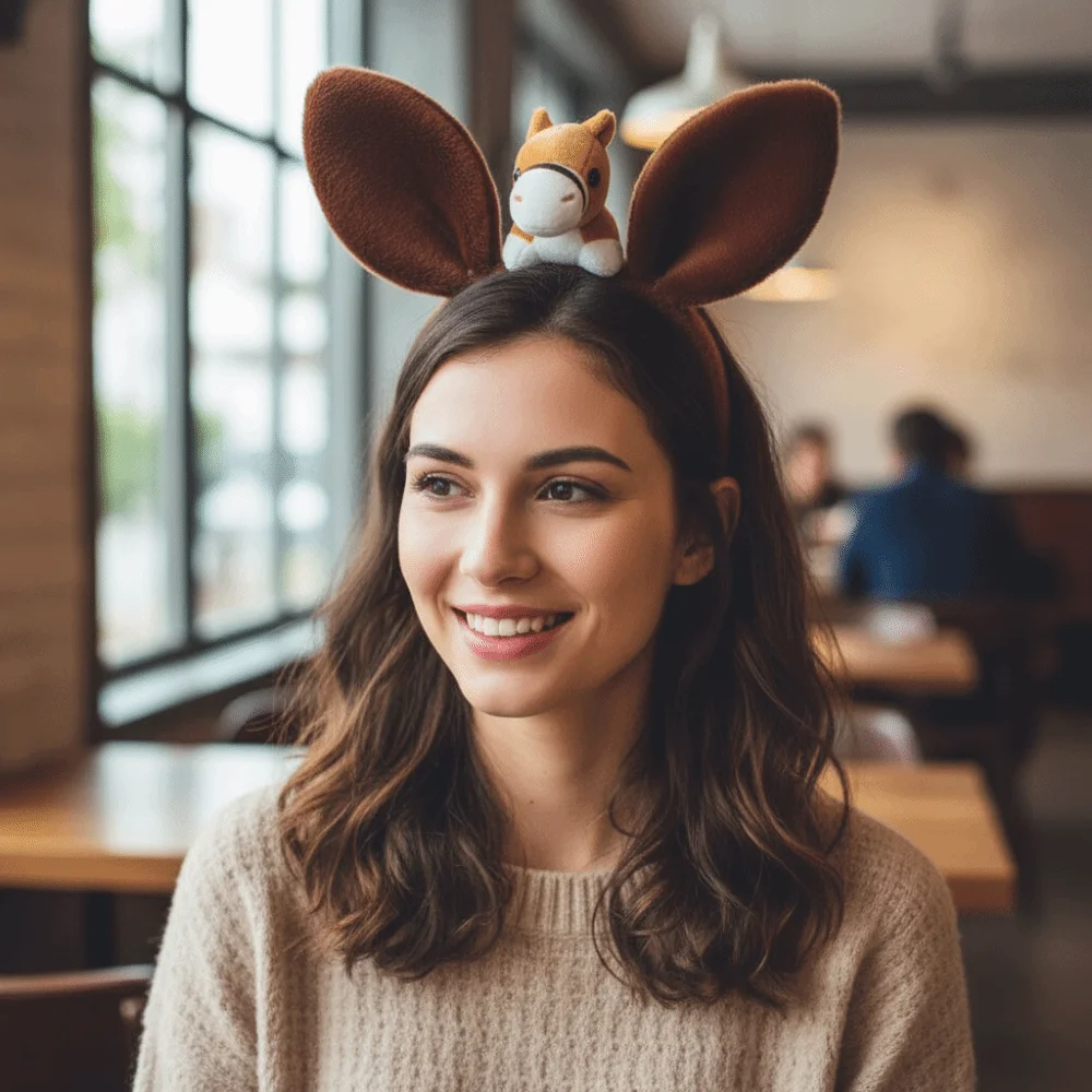 

Милый мультяшный обруч для волос лошади, красный новогодний повязка на голову пони, головной убор, повязка на голову с лошадью удачи, женская повязка на голову