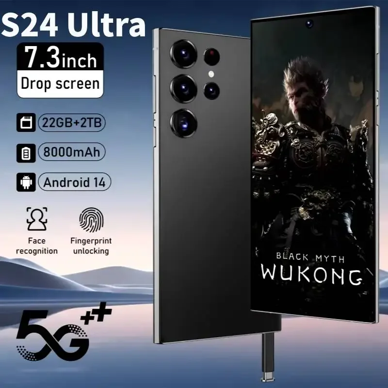 

S24 Ultra Мобильные телефоны 22 ГБ + 2 ТБ 7,3 HD Экран Смартфон Оригинальный 5G Dual Sim Celulares Android14 Разблокированный сотовый телефон 8000 мАч