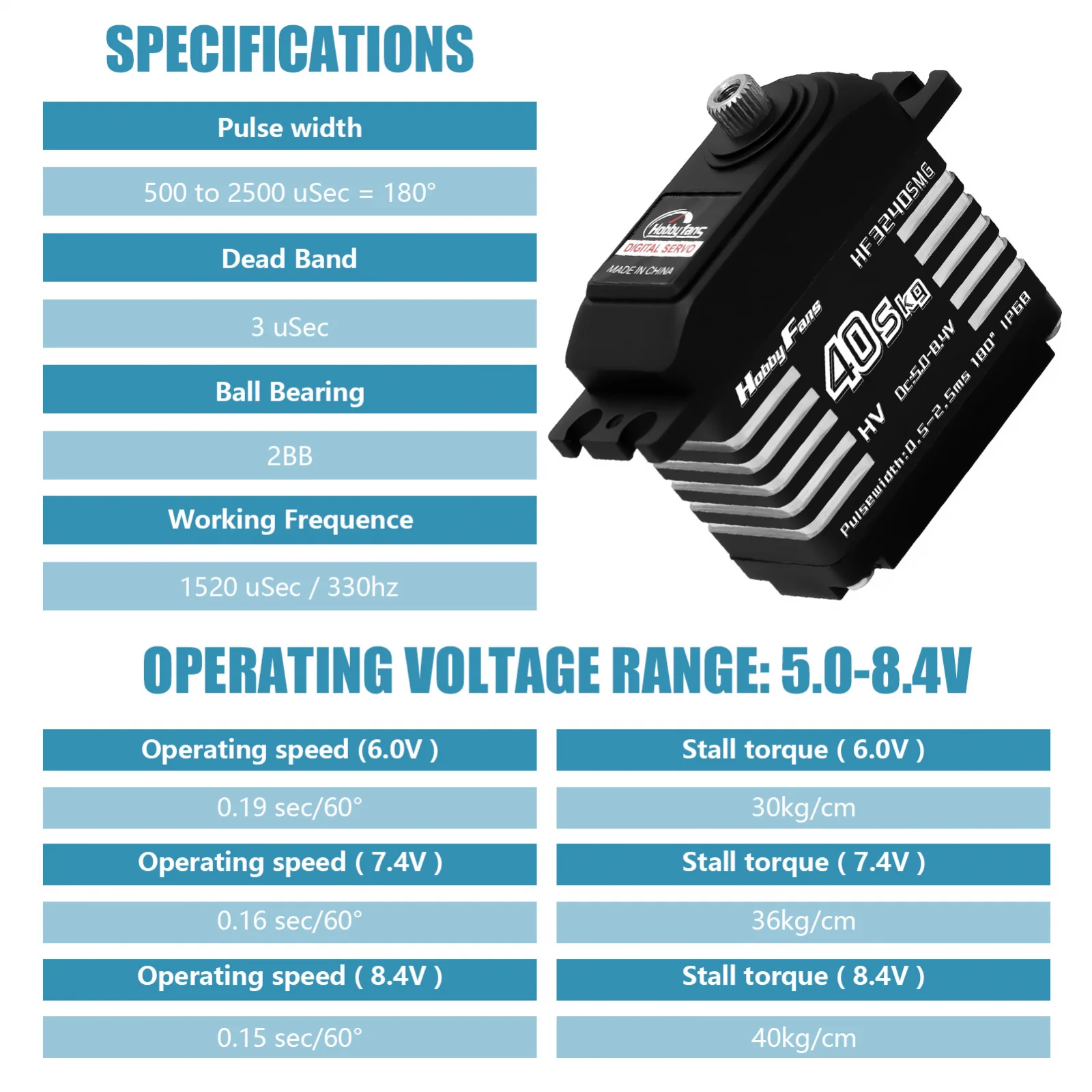 40KG HF3240SMG Digital Servo Brushless Motor 180 Degrees Angle Controllable Metal Gear IP68 Servos DIY Parts for RC Car Robot