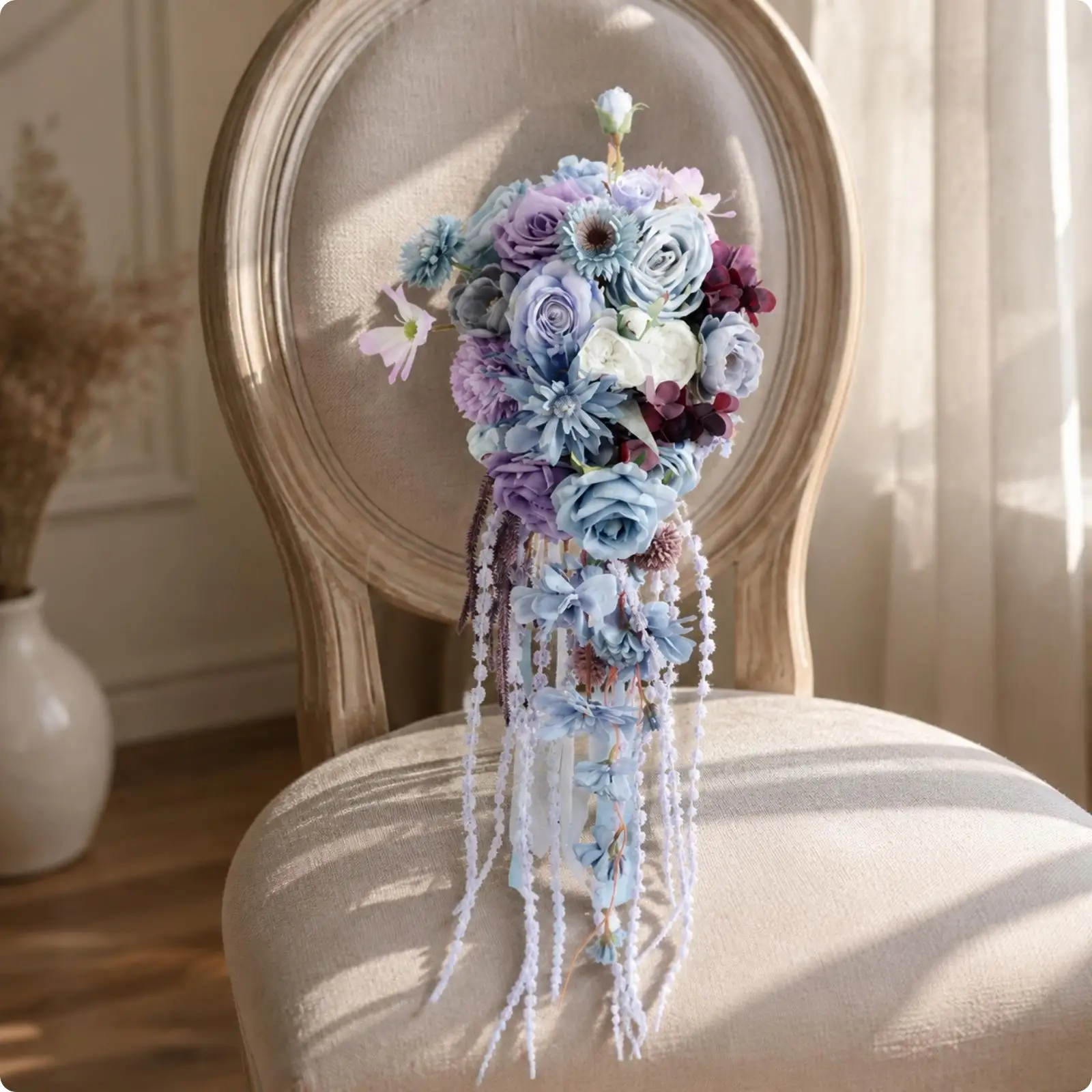 Cascading Bridal Hand Bouquet Non-Fading Silk Flower Bridal Bouquet with Trailing Stems Elegant Vintage for Brides, Event Decor