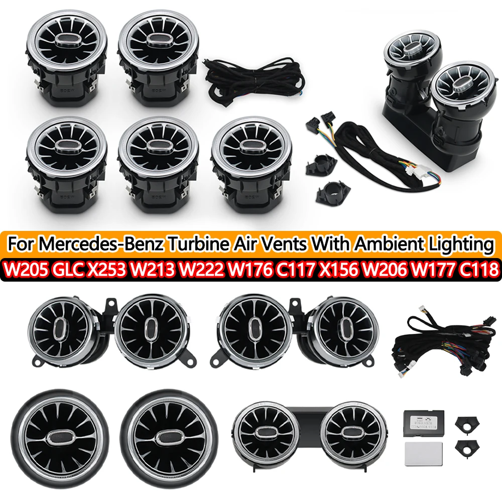 Für Mercedes-Benz Zubehör W205 GLC X253 W213 W222 W206 C117 CLA X156 W176 W177 C118 Turbinen-Luftauslässe mit LED-Ambientebeleuchtung
