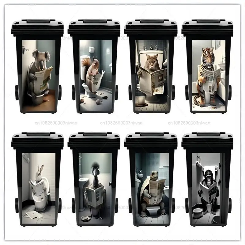 Animals reading newspapers, outdoor trash can stickers, decorative murals, PVC waterproof and oil proof stickers