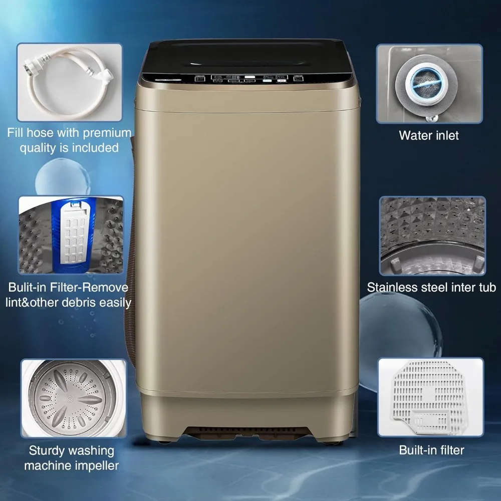 15.6lbs Full-Automatic Washing Machine, Portable Compact Laundry Washer with Drain Pump