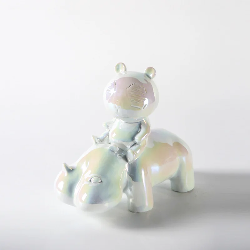 Simple cartoon animal hippo bear fun play ceramic ornament