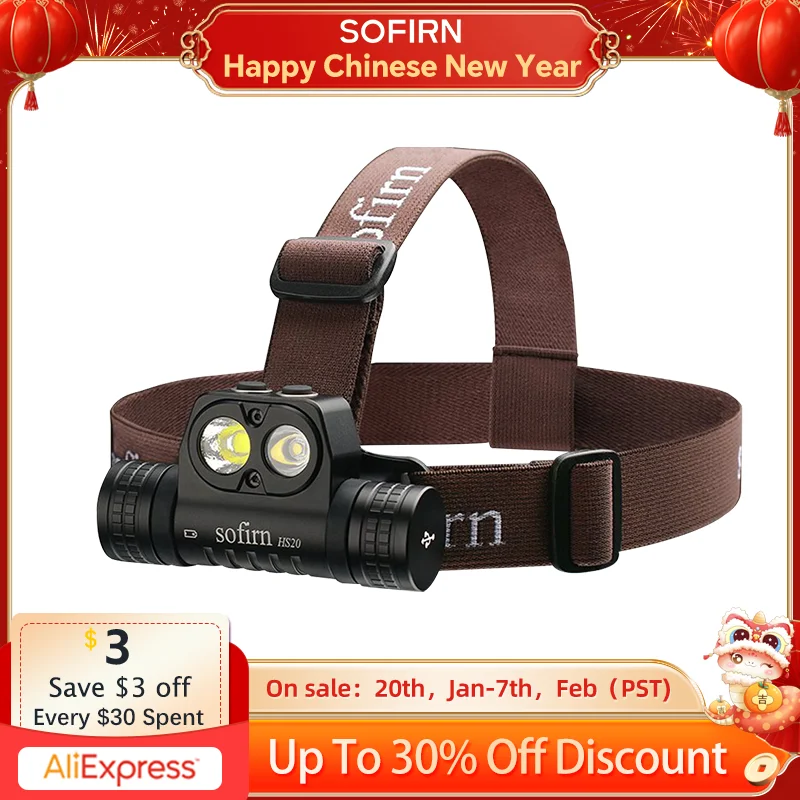 Sofirn-HS20 USB C 18650 Rechargeable LED Headlamp 2700lm Powerful Headlight with Dual Switch Indicator