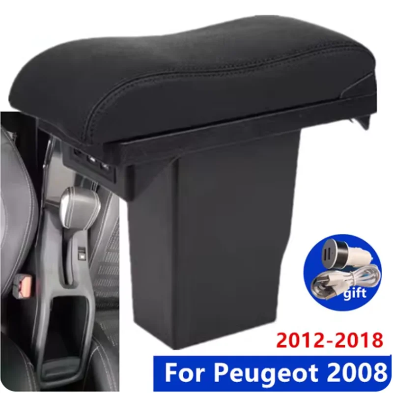 Für Peugeot 2008 Armlehnenbox 2012-2018 Doppelschichtige Mittelkonsole mit USB-Ladefunktion, spezielles Nachrüstzubehör für den Innenraum