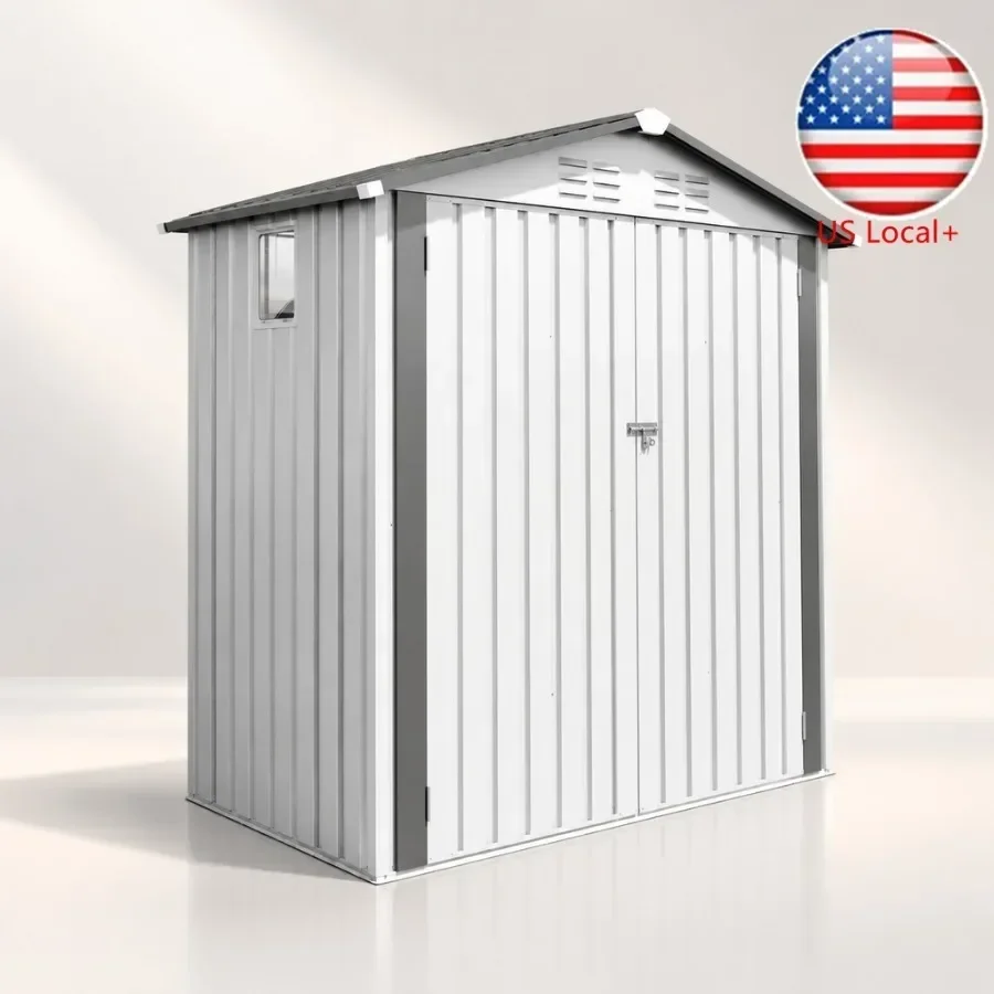 Outdoor Storage Shed 73x44x73, Utility Metal Garden Tool Shed in Gray with Lockable Doors and Updated Frame Structure
