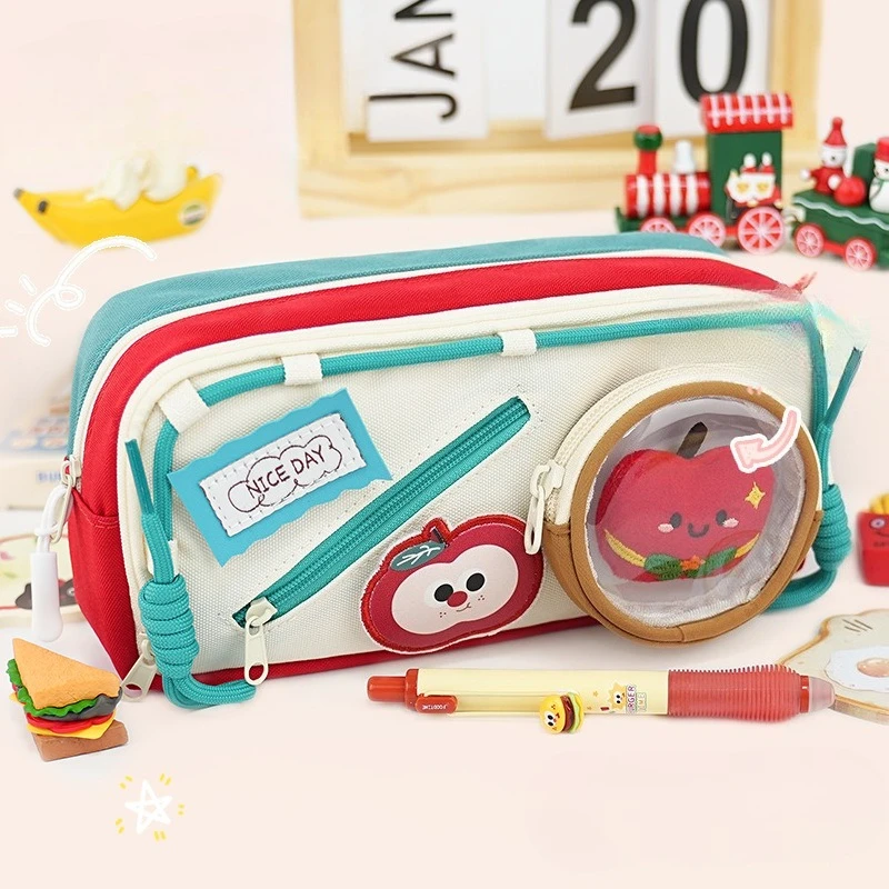حقيبة القلم الفتاة الجديدة المتخصصة لطيف عالية الجمال برغر سعة كبيرة صندوق أدوات مكتب القرطاسية برغر التفاح الحليب الشاي حقيبة أقلام رصاص جديد