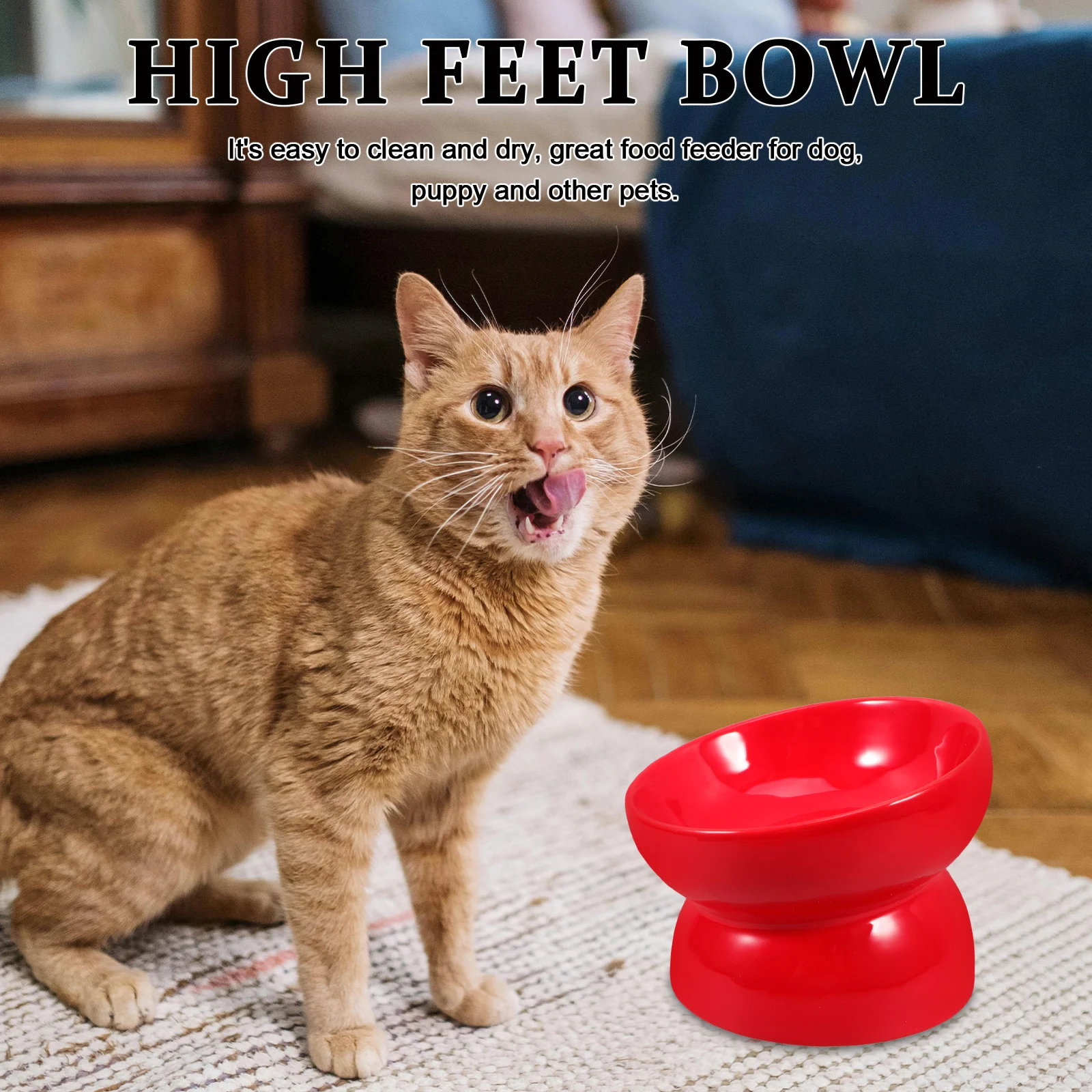 

Food Grade Ceramic Pet Feeder High Feet Slanted Mouth Light Blue Size L Dog Puppy Feeding Bowl Durable Eco-Friendly Design
