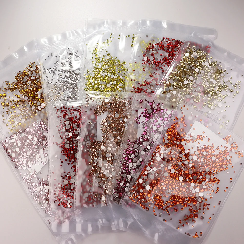 JIN 1440PCS Mix Size Clear Crystal Rhinestones Non-hotfix Gold Red Flatback Glitter Stones Nail Art Crafts DIY Decorations Shoes