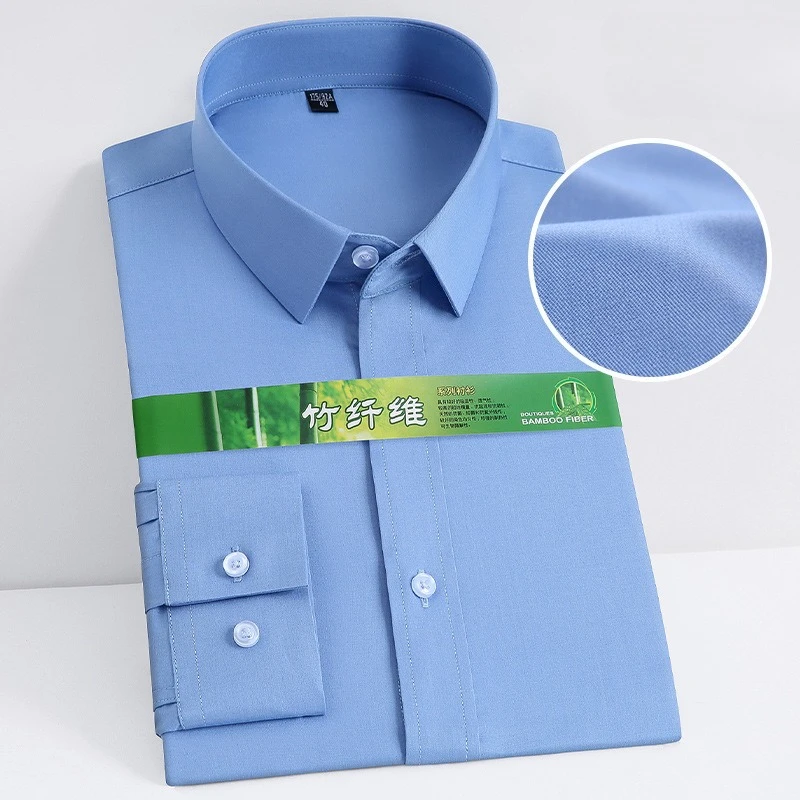 Bamboo Fiber Men's Shirt Long Sleeve Casual Business Office White Shirt Men Long Sleeve Slim Fit Big Size Shirts for Man 48xl