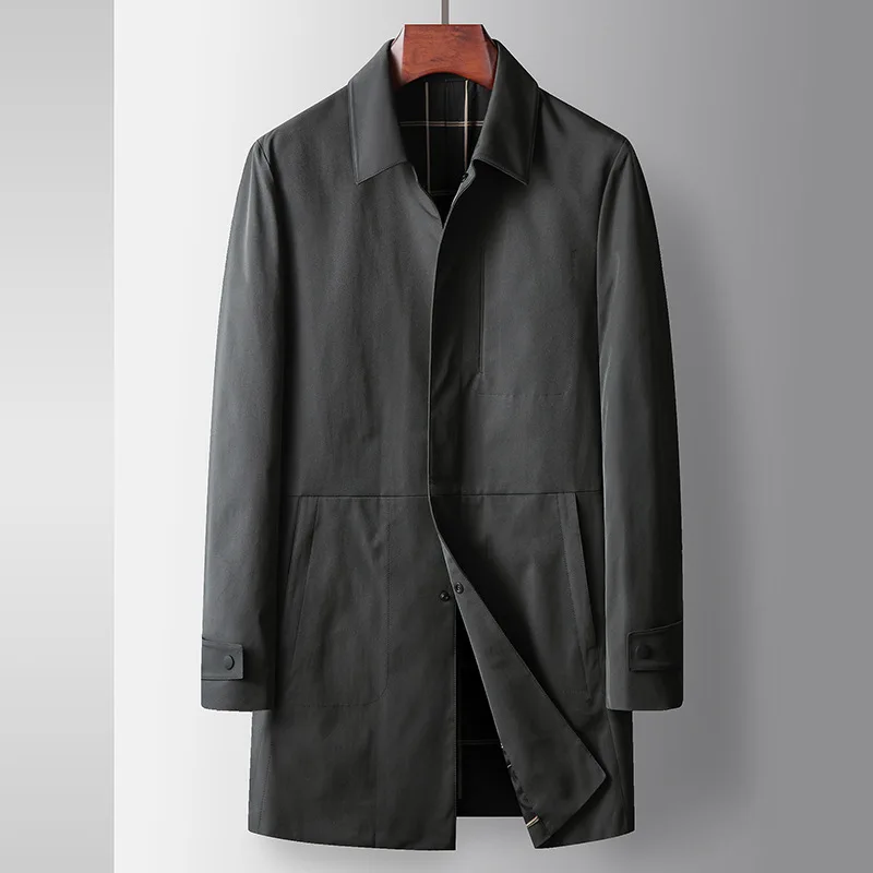Trench Single Breasted Coats Cardigan Turn Down Collar Men Jacket Long Sleeve Button Solid High Street Pockets Regular spring