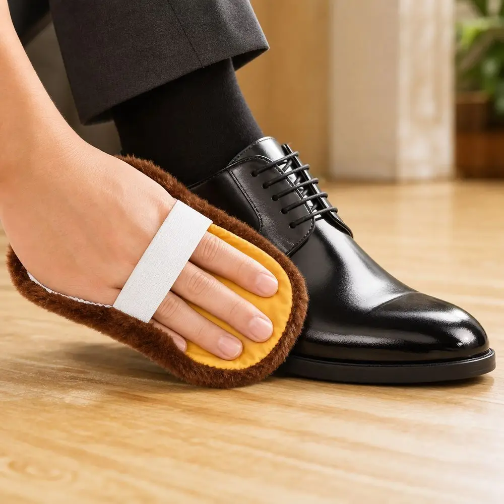 Leather Polishing Mitt Shoe Polishing Glove Faux Wool Shoe Shine Cloth Shoe Shine Mitt Handheld Elastic Hand Strap