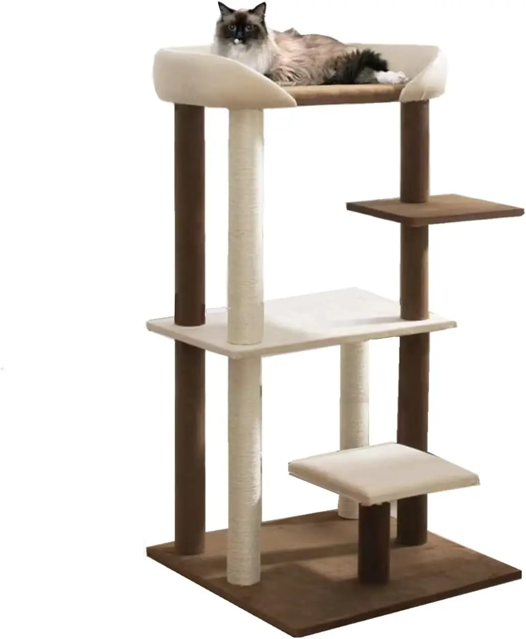 Multiple Cats Use, Wood & Fabric, Neutral Colors, Extra Large Platform Perch Bed Cat Tree