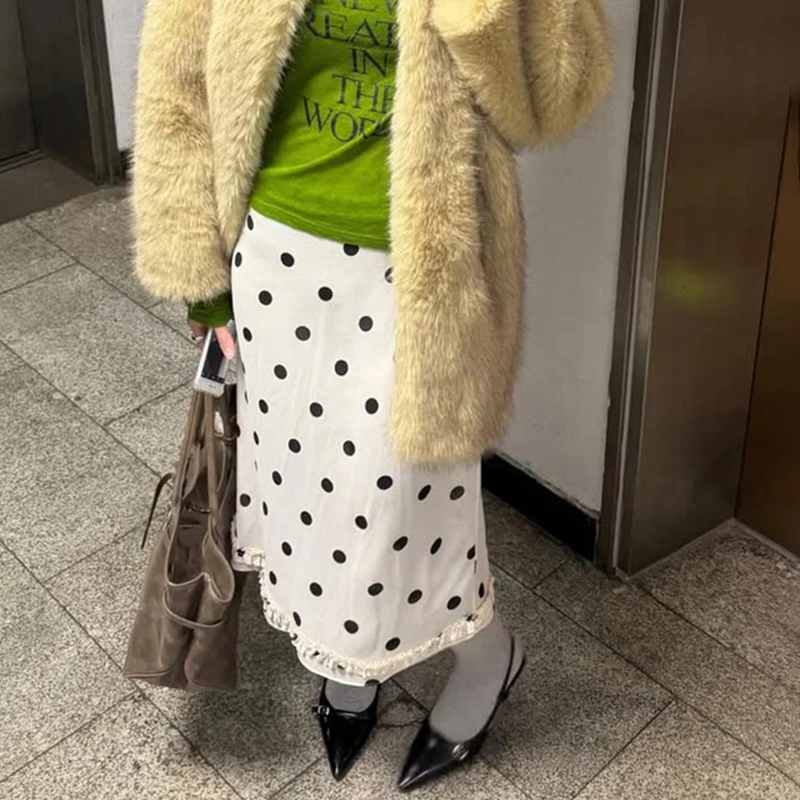 

Typhaland 2026 Summer New Polka Dot Skirt Women's Satin See Through High Waist Skirts Fashion Slim A-line Hem Long Skirt Female