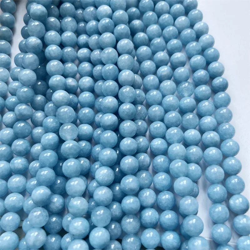 8MM Aquamarine Jade Necklace Blue Natural Stone Beads Jewelry Health Care Gemstone Protection Choker Healing Yoga Simple Female view 6