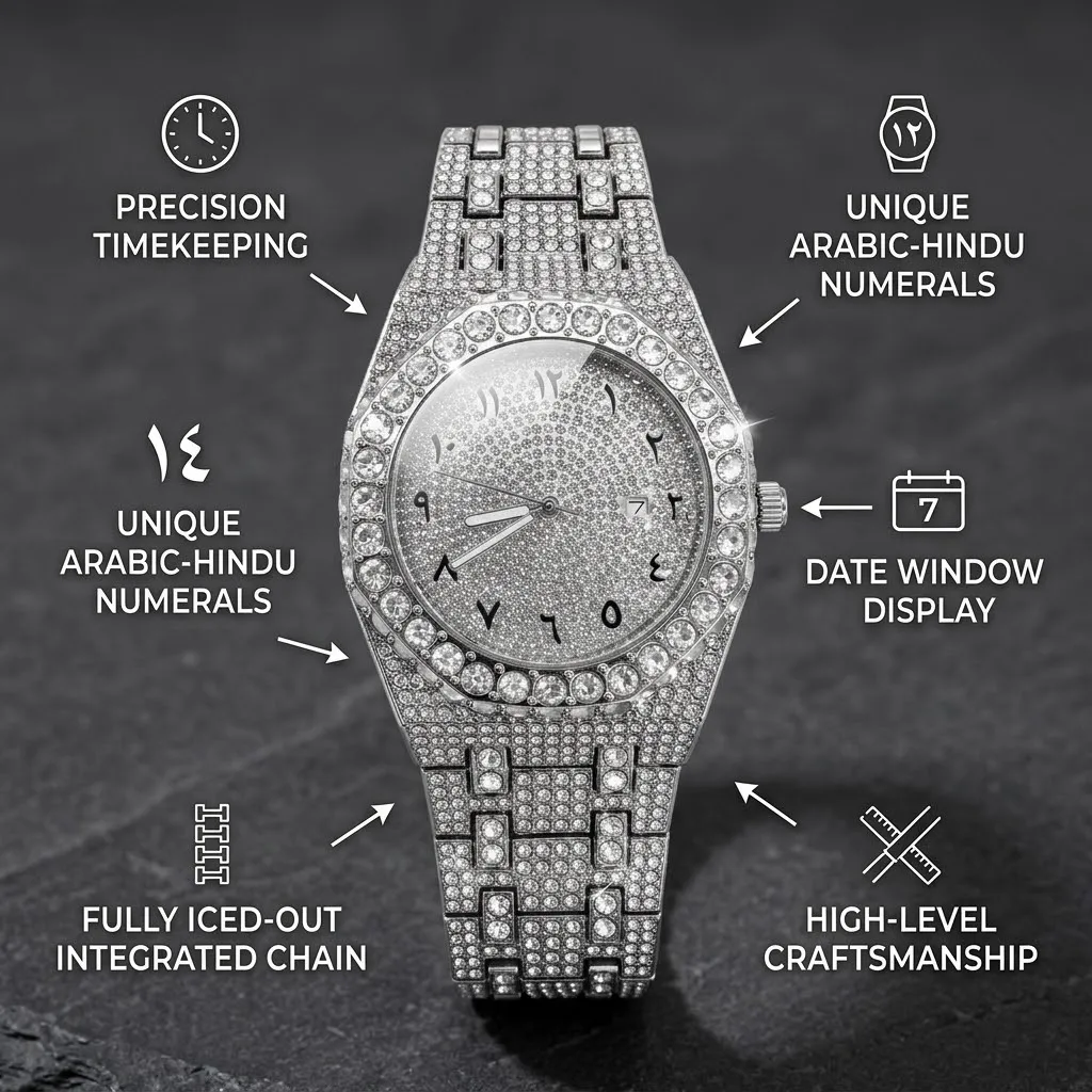 Men's Arabian watch with chain-link strap, luxury sparkling style