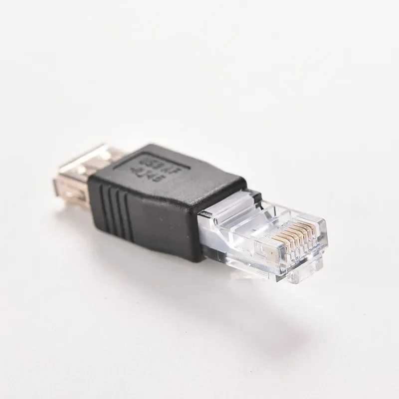 PC Crystal Head RJ45 Male to USB 2.0 AF A Female Adapter Connector Laptop LAN Network Cable Ethernet Converter Transverter Plug