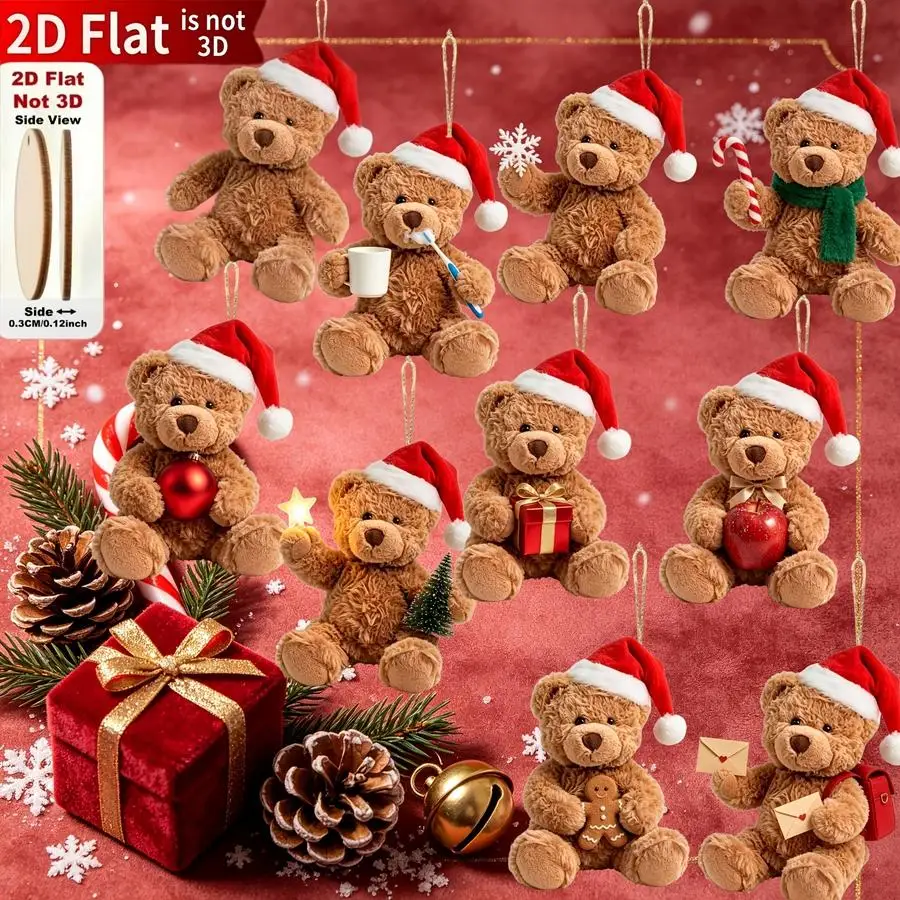 1/5/10/20/50/100pcs 2D Wooden Christmas Ornaments: Teddy Bear, Classic Shapes with Printed Festive Designs, Perfect for Christma